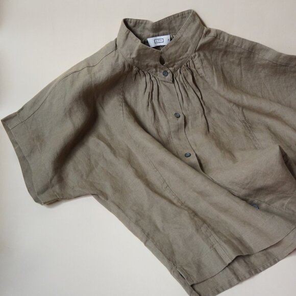 AYR Tops - Ayr Irish Linen "The Bloom" Button Down Mandarin Collar Blouse - Size XS